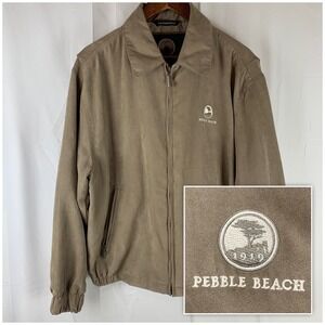 Weatherproof Pebble Beach Jacket Mens Medium Tan Brown Faux Suede Golf Full Zip